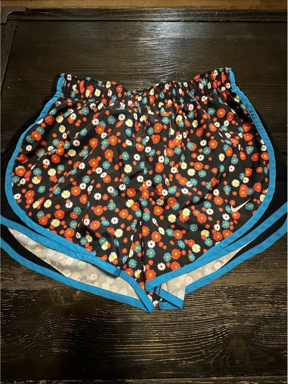 Nike Tempo Dri-FIT Running Shorts Womens Medium Floral Black Blue Lined